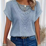 Summer Hollow Out Short-sleeved T-shirt Fashion Ethnic Style Tops Women's Clothing