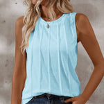 Women's Summer Solid Color Round-Neck Pleated Loose Casual Tank Top