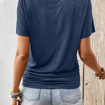 Women Summer Solid Color V-Neck Short Sleeve Casual T-Shirt