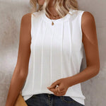 Women's Summer Solid Color Round-Neck Pleated Loose Casual Tank Top