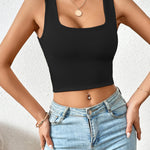 Square Collar Short Slim Vest