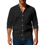 Long Sleeve Stand Collar Shirt With Pockets Casual Men's Clothing
