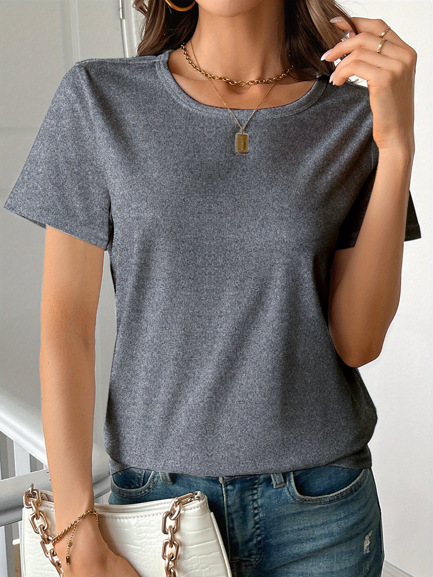 Casual Women's Round Neck Short Sleeve Sports Pure Cotton T-shirt