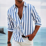 Men's Yarn-dyed Striped Casual Loose Long-sleeved Shirt