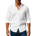 Long Sleeve Stand Collar Shirt With Pockets Casual Men's Clothing