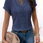 Summer Hollow Out Short-sleeved T-shirt Fashion Ethnic Style Tops Women's Clothing