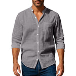 Long Sleeve Stand Collar Shirt With Pockets Casual Men's Clothing