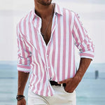 Men's Yarn-dyed Striped Casual Loose Long-sleeved Shirt