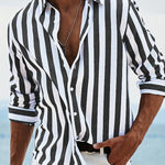 Men's Yarn-dyed Striped Casual Loose Long-sleeved Shirt