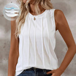 Women's Summer Solid Color Round-Neck Pleated Loose Casual Tank Top