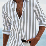 Men's Yarn-dyed Striped Casual Loose Long-sleeved Shirt