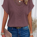 Summer Hollow Out Short-sleeved T-shirt Fashion Ethnic Style Tops Women's Clothing